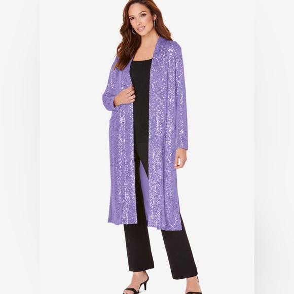 Roaman's Tops - Romans Brand Size 18W Lavender Lilac Sequence Duster Brand New With Tags
